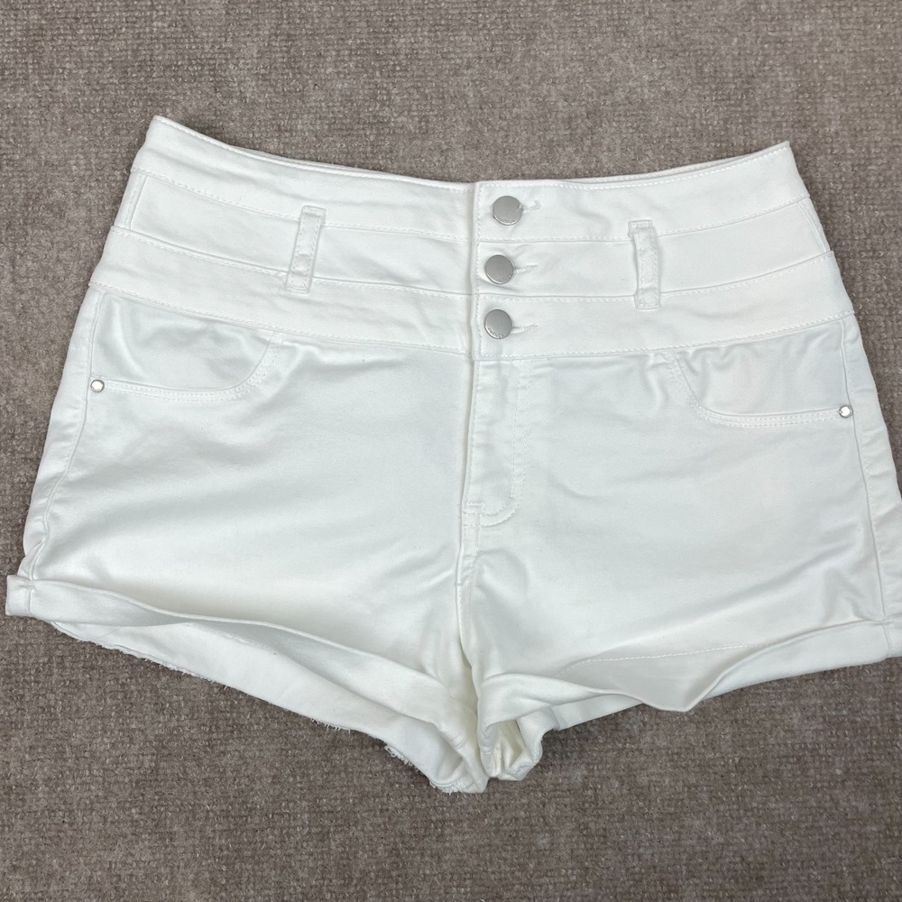 Refuge Shorts Womens 8 White Cotton High Waisted Pockets Stretch Cuffed Hem